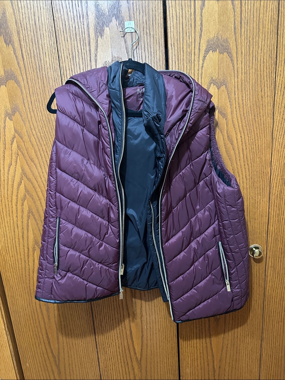 Marc New York Quilted Hooded Vest in Plum and Navy